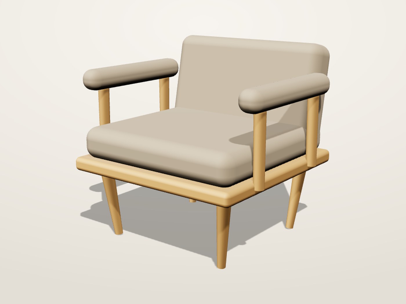 3D armchair configurator rendered in sand fabric on an oak frame